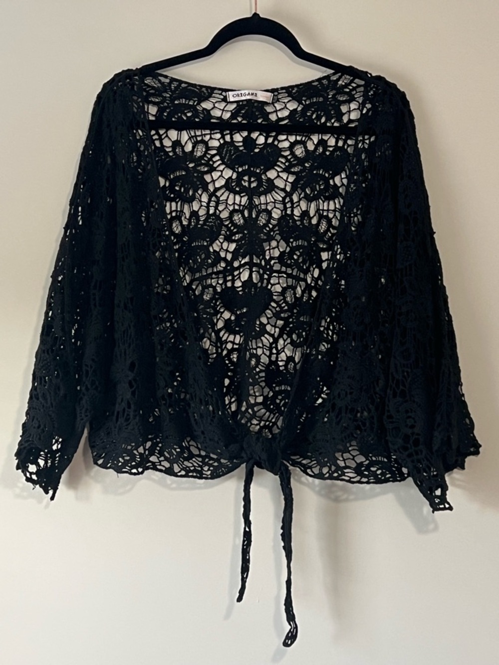 Black Crochet Tie-Front Top by ORIGAMI - Picture 5 of 10